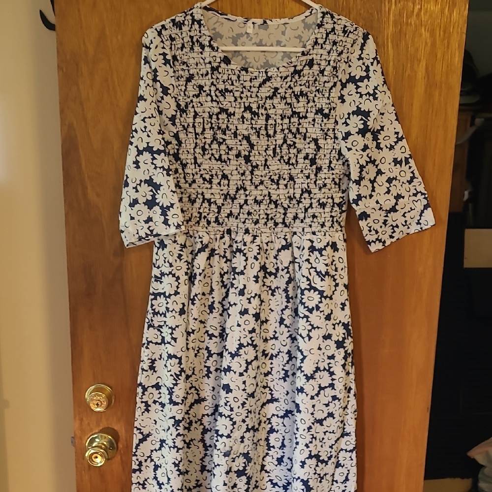 Floral Blue and White Dress
